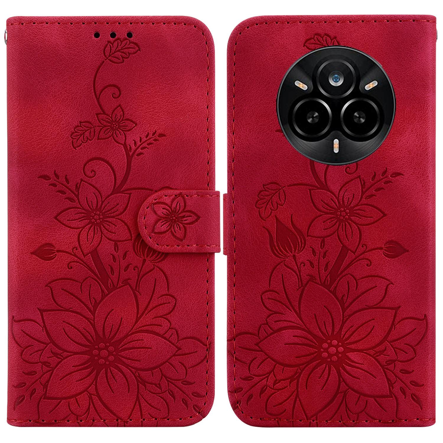 

For Realme 14 Pro 5G Case Lily Flower Imprint Leather Phone Cover with Stand F
