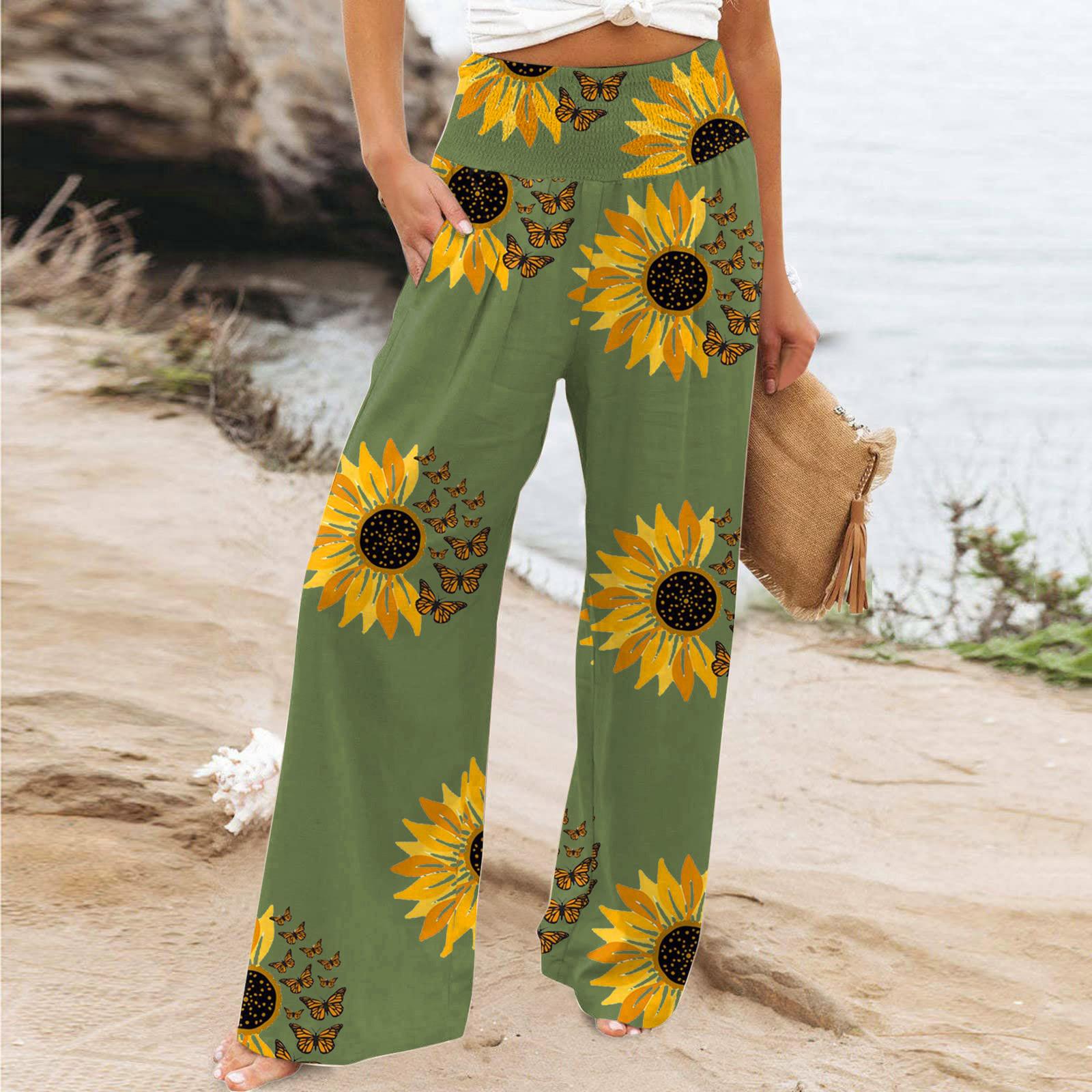 

Women s Casual Workplace Color Temperament Trousers Loose Wide Leg Pants L зелений