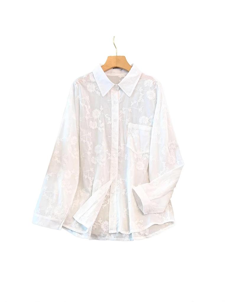 Plus Size Women's Long-Sleeved Summer Shirt - Slimming, Fresh, and Casual Design for 300 Jin 