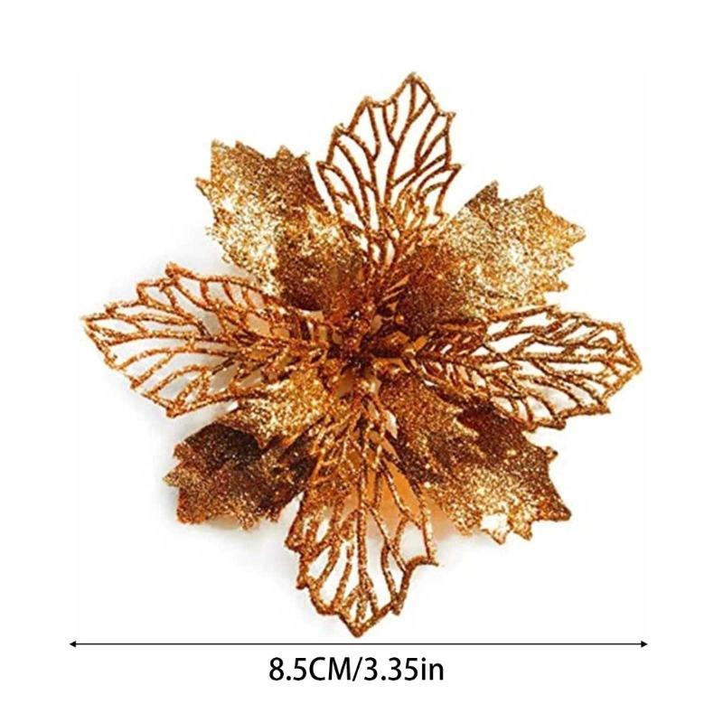 11cm Christmas Glitter Poinsettia Flower Decorative Xmas Tree Flowers for Wreath Ornaments Wedding Party Spring Festival New