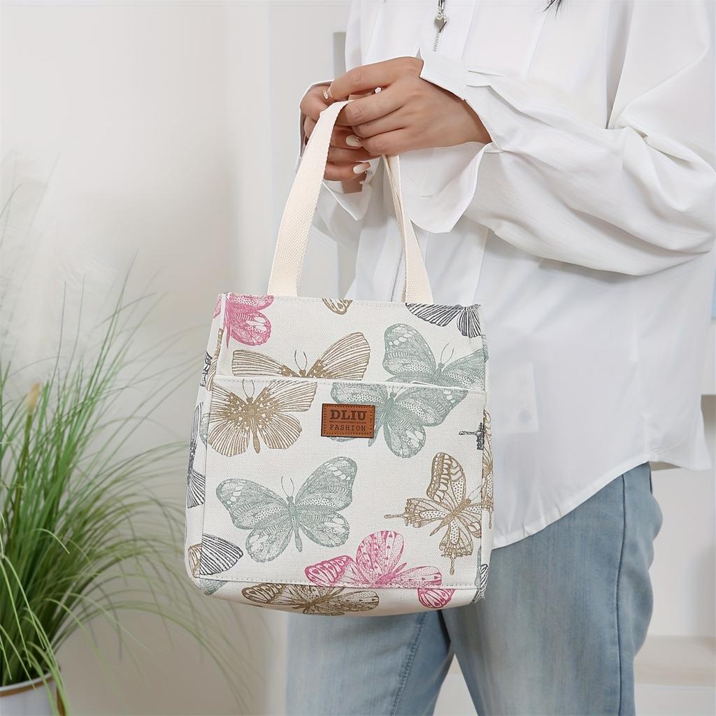 Vintage Floral Fabric Handbag - Thickened Work Tote with Front Zipper Pocket, Portable Cup Box Storage Bag, Semi-Sealed with Zipper Closure