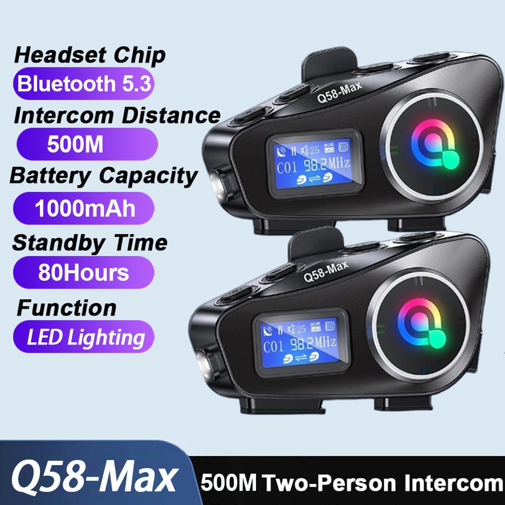 Q58-Max moto Interphone casque casque Bluetooth 5.3 casque LCD affichage moto Interphone sans fil lecteur de musique