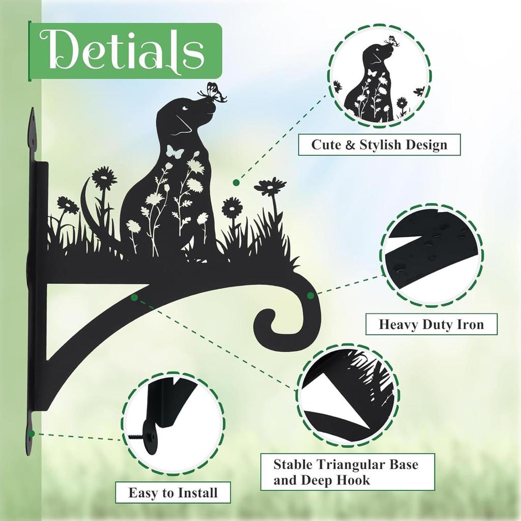 Metal Dog Flower Basket Hanger Wall Mounted Decorative Garden Plant Hanger For Hummingbird Feeder Wind Chime Lanterns