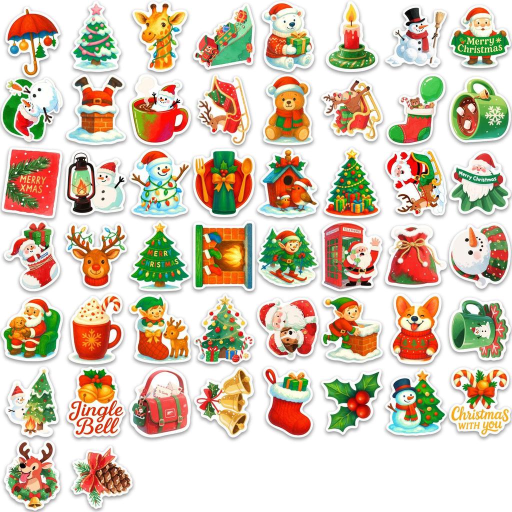 50 Cute Christmas Cartoon Waterproof Stickers for Phone Cases, Water Cups, Desktops, and Journals