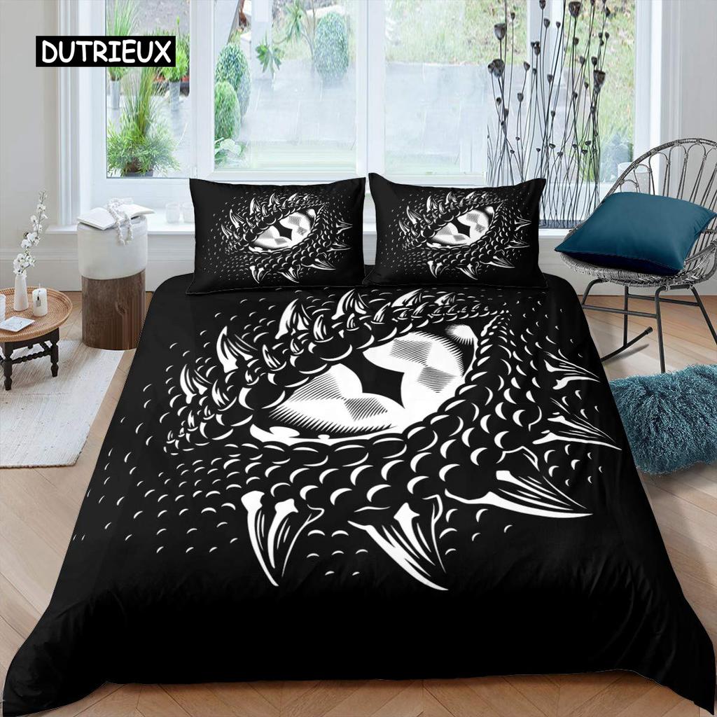 Fire Dragon Duvet Cover Set Magical Dinosaur Bedding Set Jungle Animals Pattern Wildlife Style King Size Polyester Quilt Cover