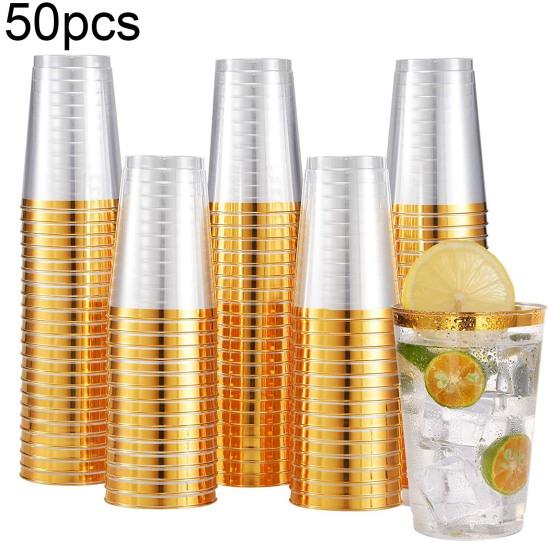 

50 шт., 10/12/14/16 унций, легкие одноразовые портативные стаканчики для питья с золотой оправой 14 золотистый