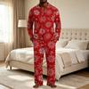 Men's Christmas Pajama Set with Button Down Shirt and Straight Leg Pants, Casual Print Sleepwear Two Piece Outfit, Festive Holiday Loungewear
