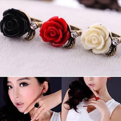 Women's Vintage Style Inlaid Rhinestone Rose Flower Adjustable Ring Gift Jewelry
