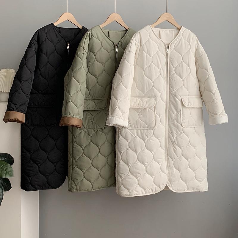 

Осень-зима с V-образным вырезом и длинным рукавом, сплошной цвет, простое свободное длинное теплое пальто на молнии с бриллиантами