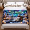 Christmas Theme Soft Blanket Personalized Custom Name Text Print Warm Blanket Home Sofa Bedroom Decor