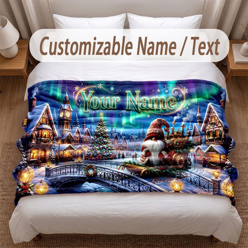 Christmas Theme Soft Blanket Personalized Custom Name Text Print Warm Blanket Home Sofa Bedroom Decor