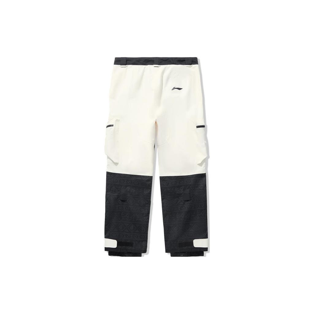 Li Ning Ski Series Loose Fit Waterproof Cargo Ski Pants Unisex Pants Black White AHXT015-3