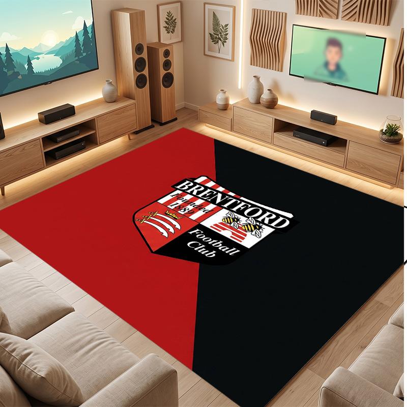Brentford Football Print Crystal Velvet Rug, Comfortable Water Absorbent Non Slip Indoor Floor Carpet