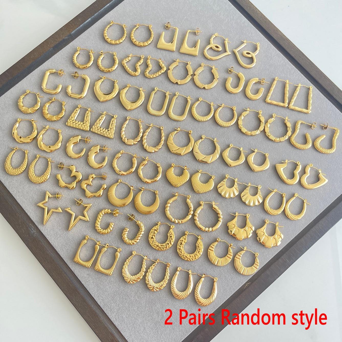 

Водонепроницаемые серьги-кольца из нержавеющей стали с минималистичным геометрическим дизайном в виде цветка и звезды с покрытием из 18-каратного золота для женщин, многостильная винтажная бижутерия