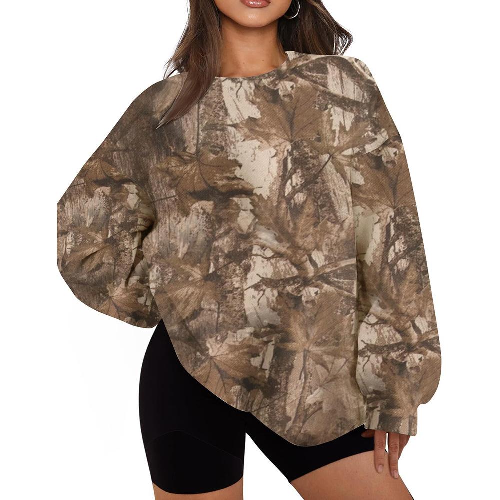Women Tree Print Crew Neck Loose Long Sleeve Casual Fashion Sweatshirt