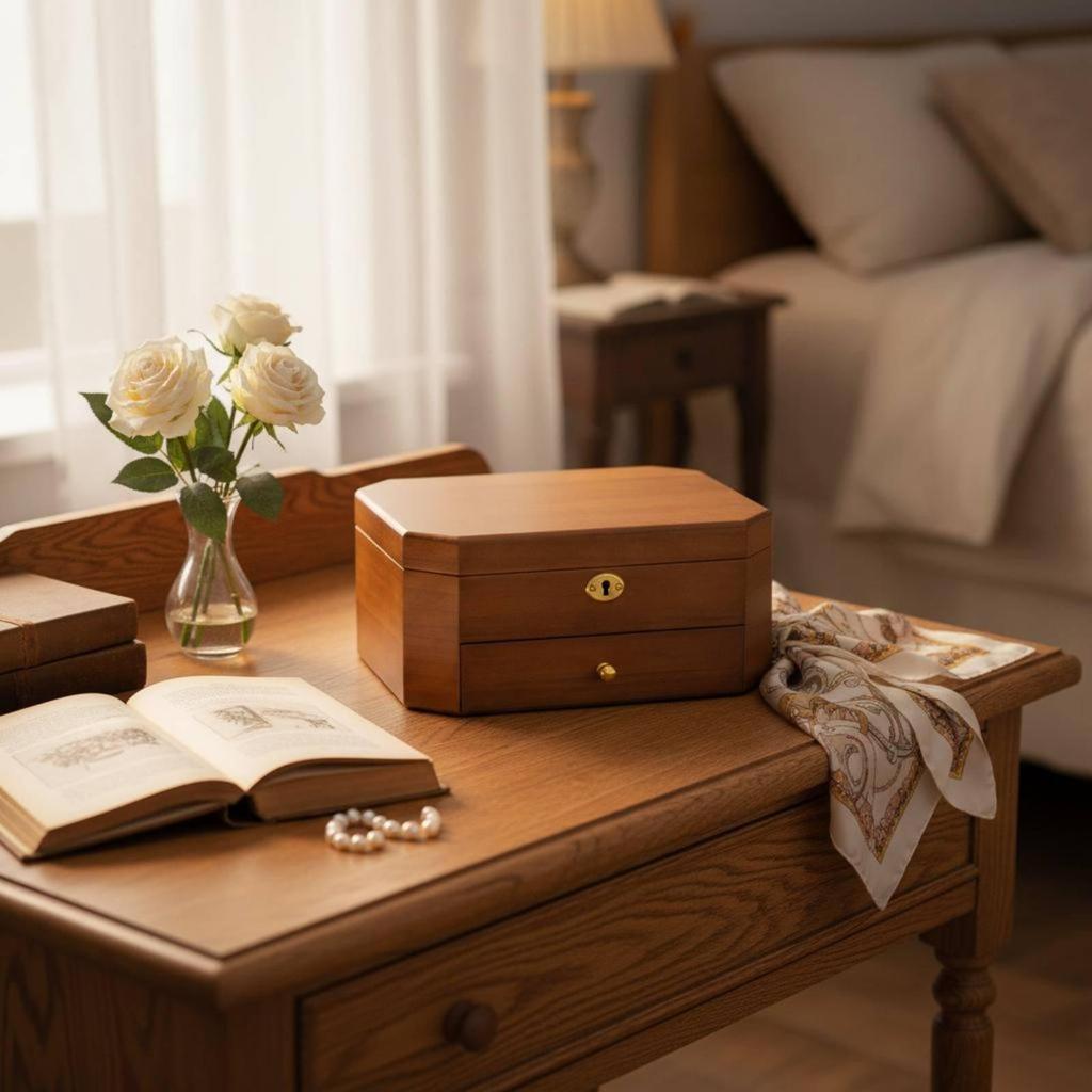 Lockable Jewelry Box Large Capacity Wooden Band Slots for Bedroom