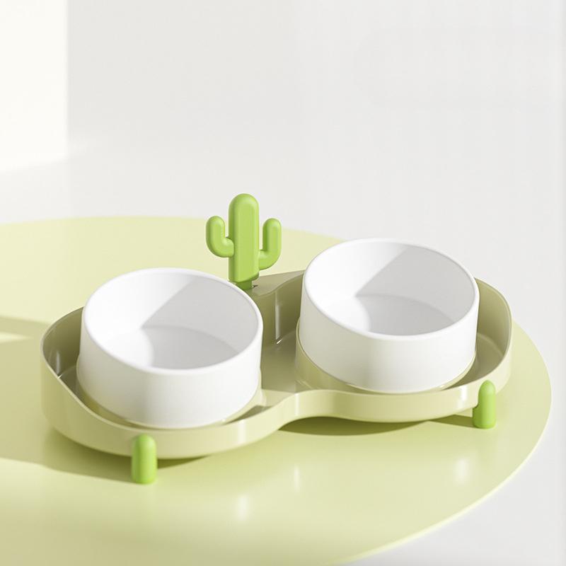 

Миска для кошачьей еды Приподнятая миска для кошек для еды и воды Керамическая двойная миска для кошек шириной 5 дюймов Наклоненная кормушка для кормления Double Bowl зелёный