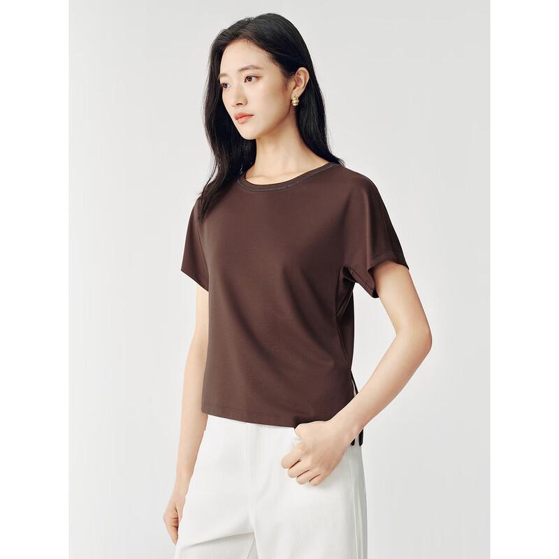 JUZUI Women's Oblique Hem Round Neck Short Sleeve Top