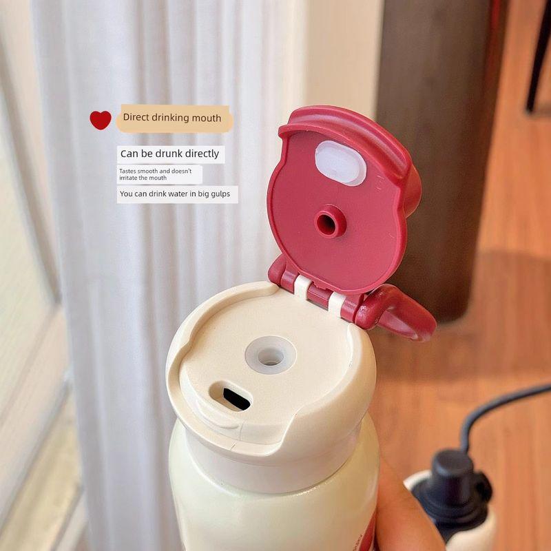 New Stylish High-Capacity Thermos Cup Made of 316 Stainless Steel, Cute Insulated Water Bottle with Straw for Children and Students