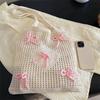 Preppy Style Crochet Tote Bag with Butterfly Accents, Solid Color Polyester Shoulder Bag, Foldable Fashi Beach Bag