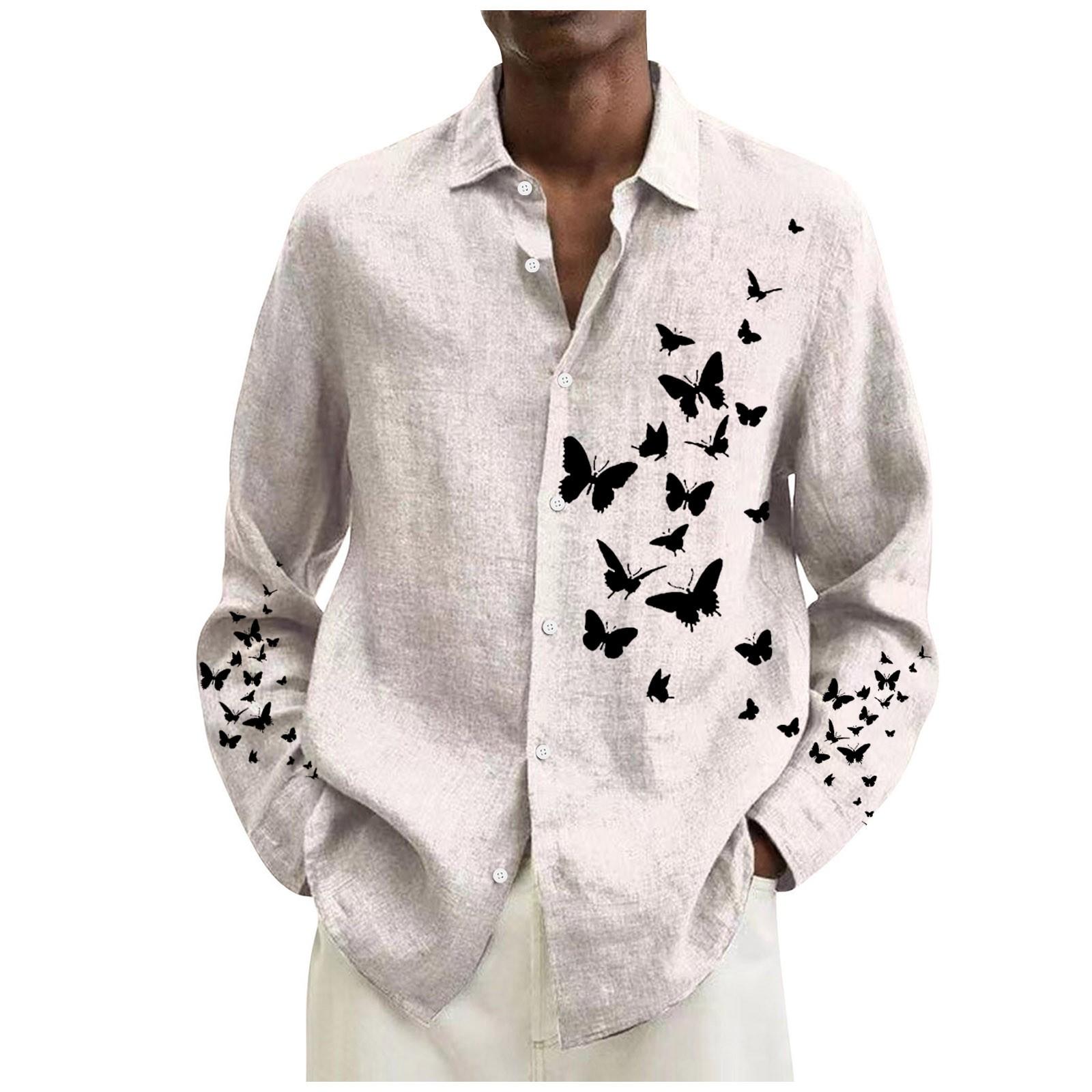 

Гавайская рубашка для мужчин, летние повседневные пляжные рубашки с тропическим принтом на пуговицах и длинным рукавом XXL белый