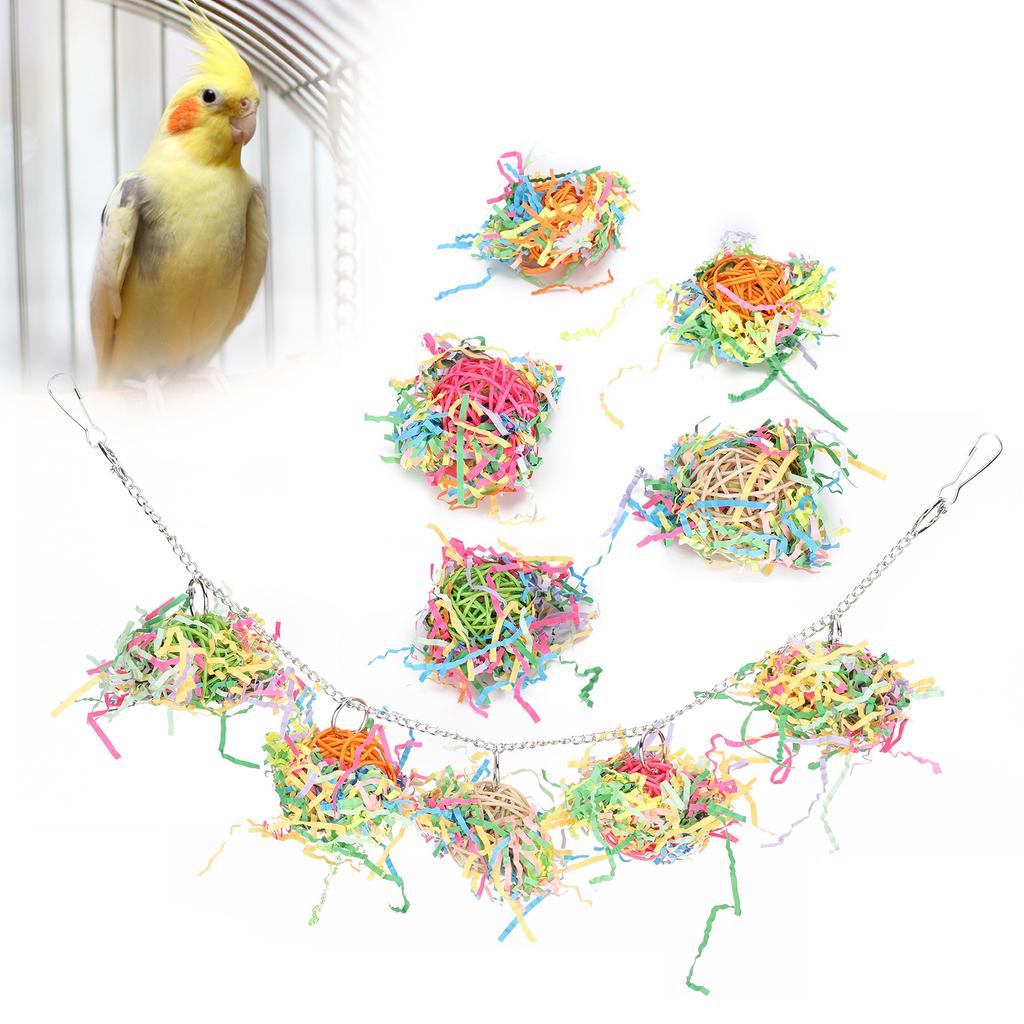 10pcs Bird Hanging Cage Toys with Chain Parrots Biting Chewing Toy Accessory Colour Mixture