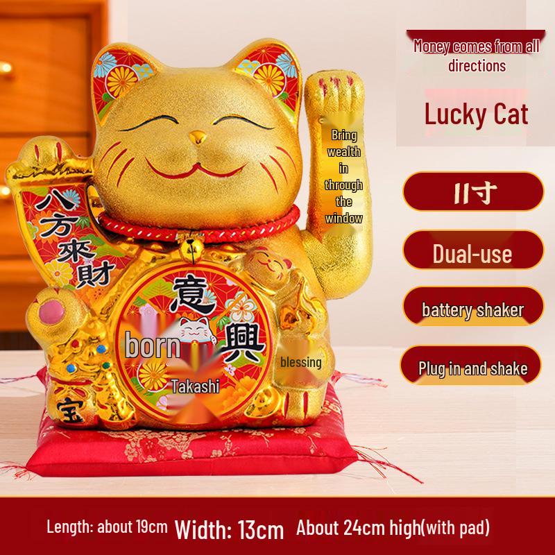 Ceramic Lucky Cat Figurine with Waving Hand – Customizable Gold Shop Gift for 2026 Opening Ceremony