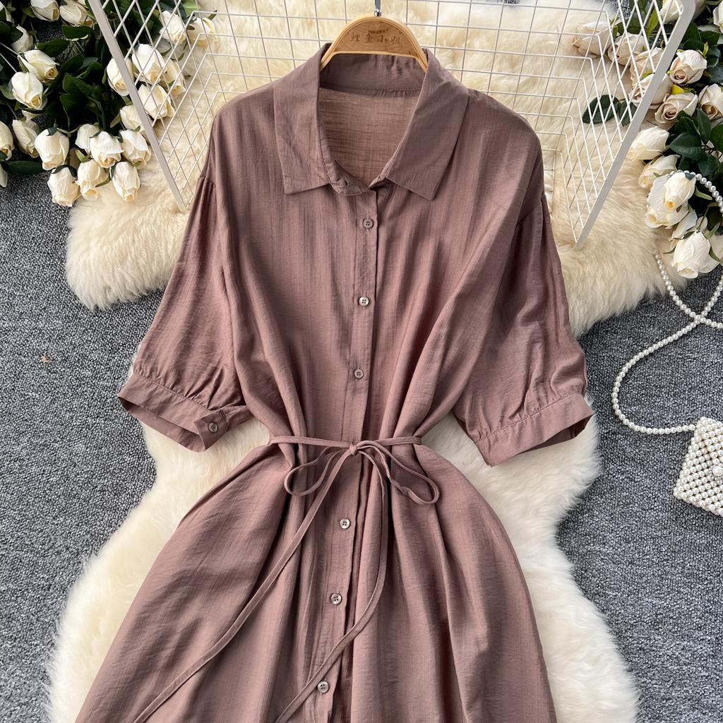 Sexy Chic Polo-Neck Single Breasted Ruffle Dress Elegant Korean Fashion Slim Summer Vintage Sweet Dresses