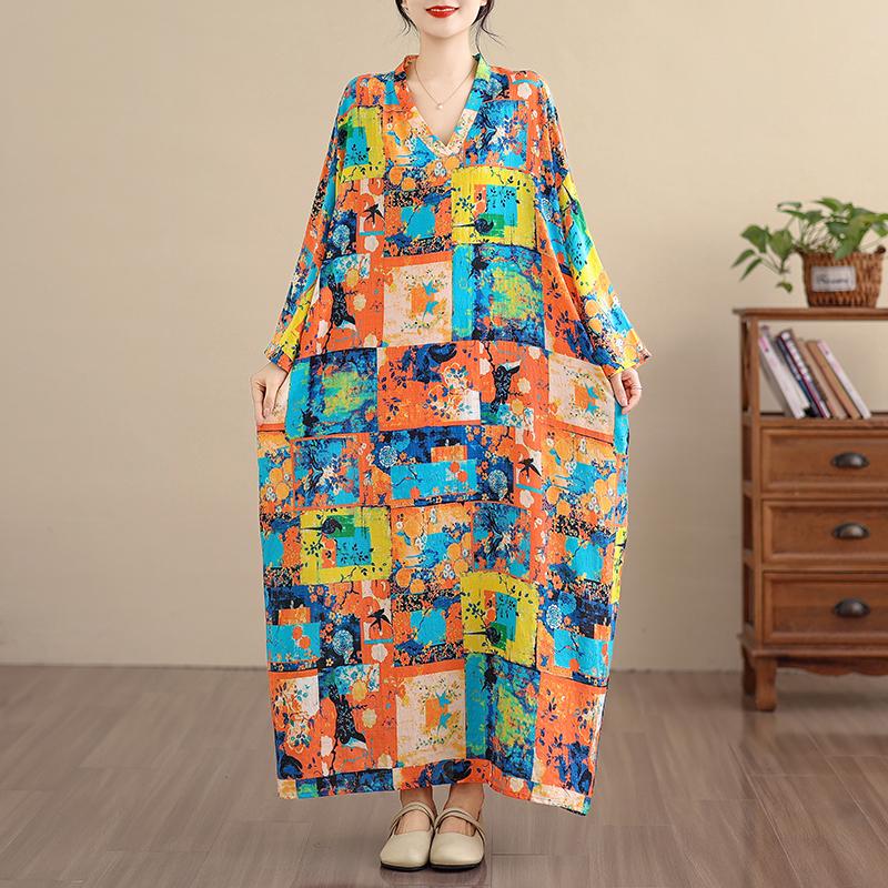 DIMANAF Women Plus Size Spring Summer Long Dress Loose Basic Vintage Oversize Long Sleeve Maxi Floral New 2026