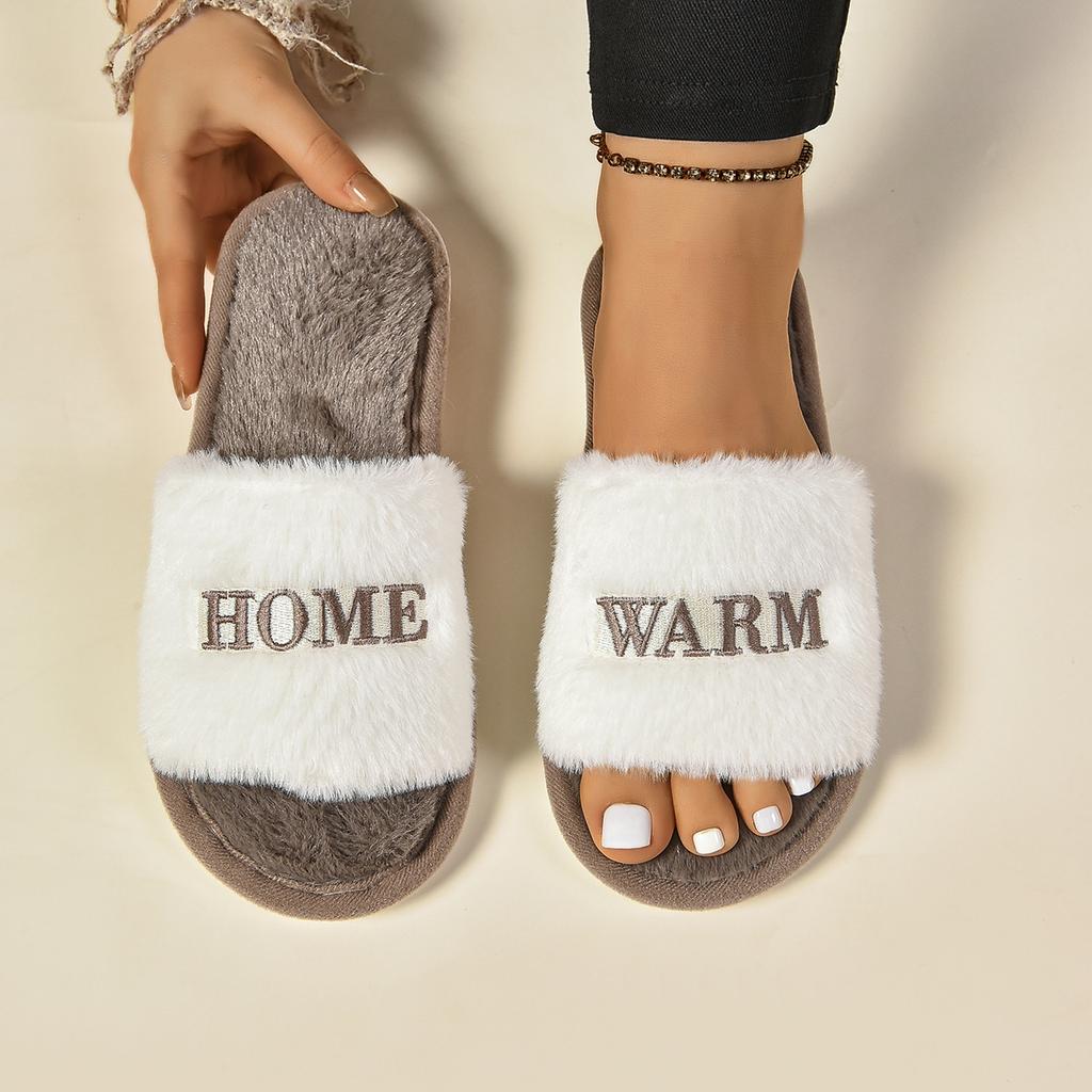 Pantufas de Algodão Quentes de Outono para Mulheres, Pantufas de Casa de Bico Aberto