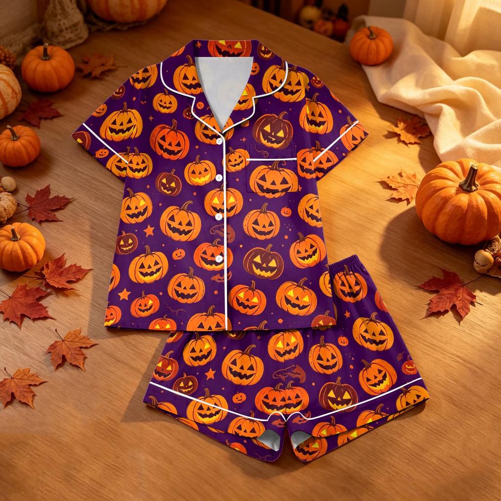 Conjunto de Pijama de Halloween con Estampado para Mujer, 2 Piezas, Casual, Cómodo, Ropa de Dormir