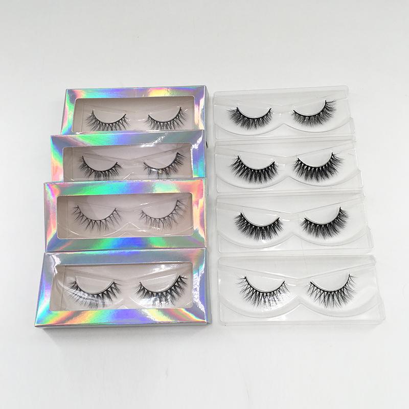 8mm 10mm 12mm Natural Short Full Strip Mink Eyelashes 3D Lashes with Free Holographic Lash Box