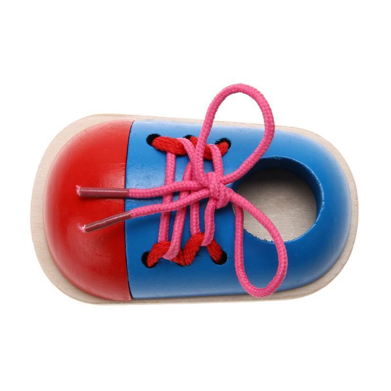 1pc Kids Montessori Educational Toys Children Wooden Toys Toddler Lacing Shoes Early Learning Toy
