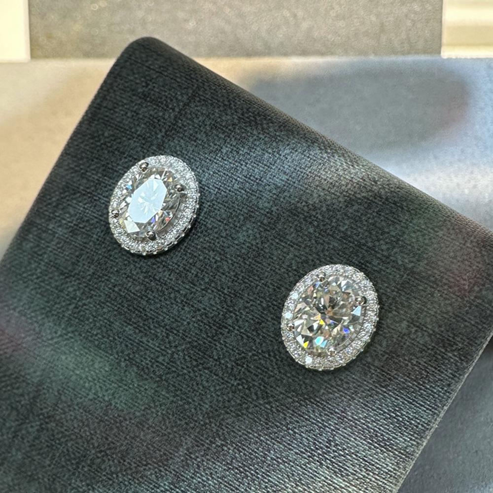Vinregem 1.5CT 6*8 MM Diamante tăiate oval 100% argint 925 3EX VVS1 Cercei cu piatră prețioasă Moissanite Reale Bijuterii fine pentru femei