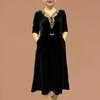 Jesień Zima Odzież Damska Złoty Aksamit Luksusowy Elegancki Sukienka Vintage Moda Casual Nowy Luźny Długi Rękaw Midi Szykowna Sukienki
