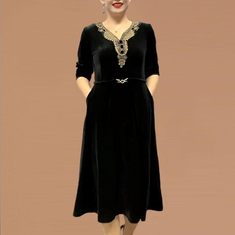 

Осень Зима Женская Одежда Золотой Бархат Роскошное Элегантное Винтажное Платье Мода Повседневное Новое Свободное С Длинным Рукавом Миди Шикарные Платья XL чёрный