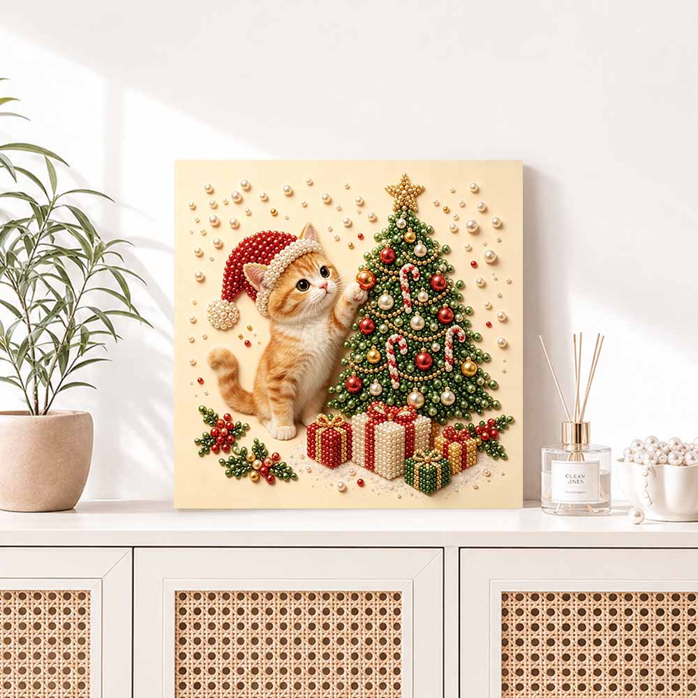 Pearl painting Christmas art kit cute cat and tree DIY home decor painting