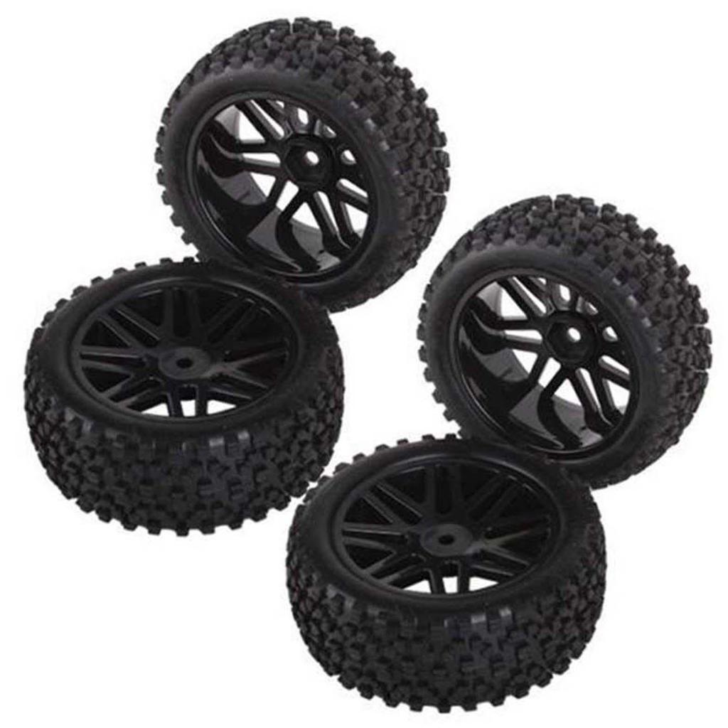 HOBBYPOWER 4-Piece Wheel Rim & Rubber Tire (Front & Rear) for 110 Scale RC Off-Road Cars & Buggies