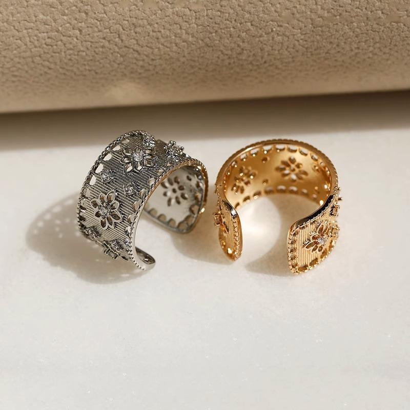 Art Deco Geometric Ring Vintage Style Hollowed Out Ring Female Adjustable Finger Ring Set Hand Jewelry Niche Temperament Pairing Jewellery