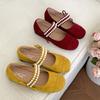 Red French retro light mouth low heel single shoes women's 2025 new summer skirt soft sole versatile Mary Jane shoes