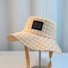 Women Plaid Lace-Up Fisherman Hat Spring Summer Wide Brim Sun Protection Hats Japanese Girl Outdoor Travel Beach Sunshade Caps