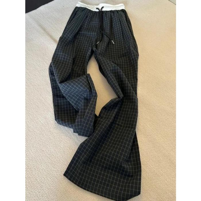 

Unisex Summer Plaid Wide-Leg Pants: Elastic Waist, Drawstring, Straight-Leg, Casual Fit for All Ages 2XL чёрный