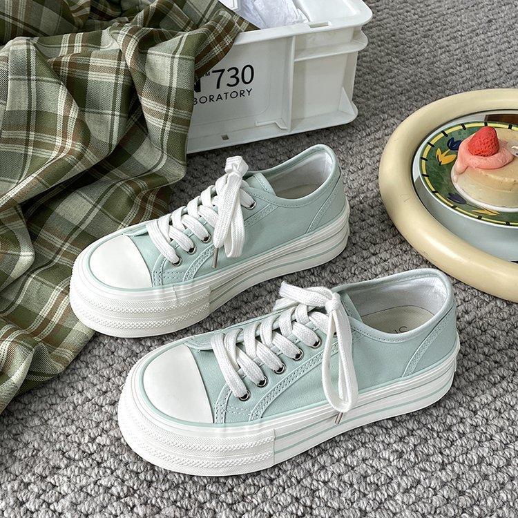 Cream platform canvas shoes women's thin summer new trendy niche big head muffin student white shoes