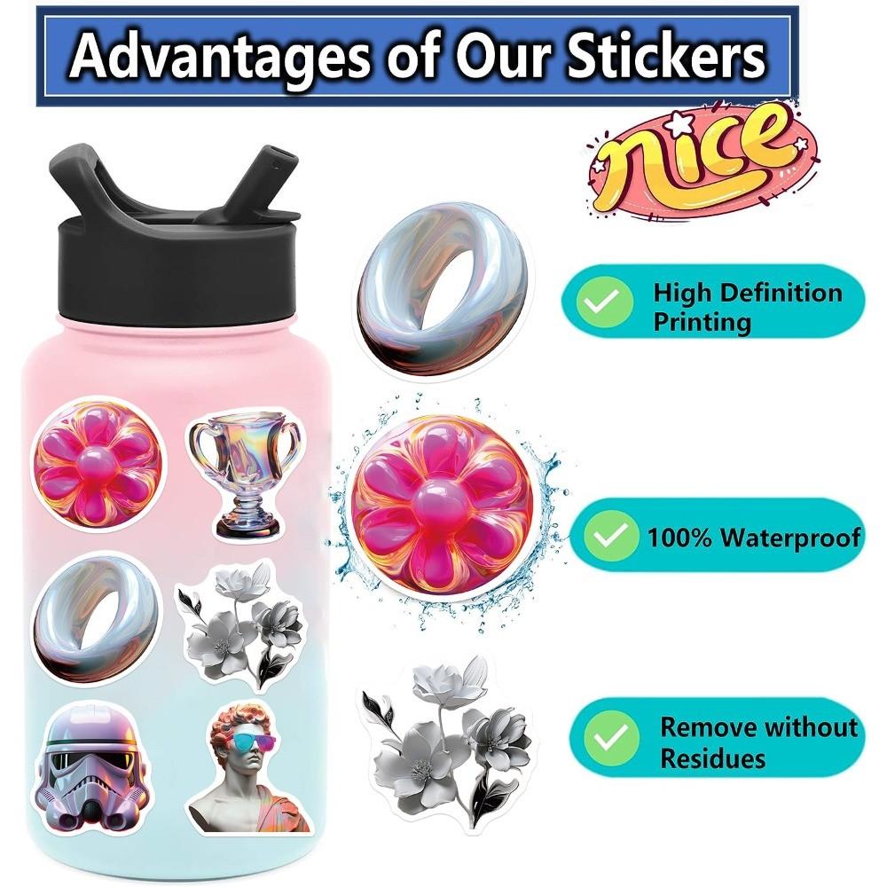 50-Piece 3D Acid Vaporwave Graffiti Stickers - Unique DIY Waterproof Decor for Guitars Notebooks Luggage Backpacks Water Bottles