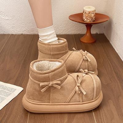 Retro Bow Snow Boots Women's Autumn and Winter New Niche Thick-soled Velvet Non-slip Short Boots Cotton Shoes Women