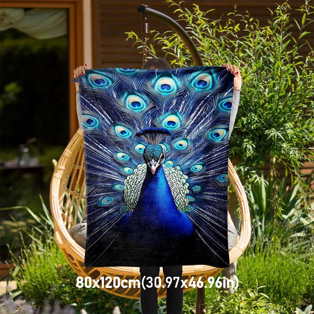 

1PC peacock feathersOutdoor Flannel Blanket - Soft Plush Decor for Picnics, camping, Bedroom, Playroom, Office, or Lunch Break 1297A 80x120cm(31x47inch)