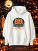 Men Halloween Rocker Party Front Print Hoodie, Jack-O-Lantern Pumpkin Spooky Graphic Drawstring Pullover Sweatshirt Halloween Costume Hooded Tops