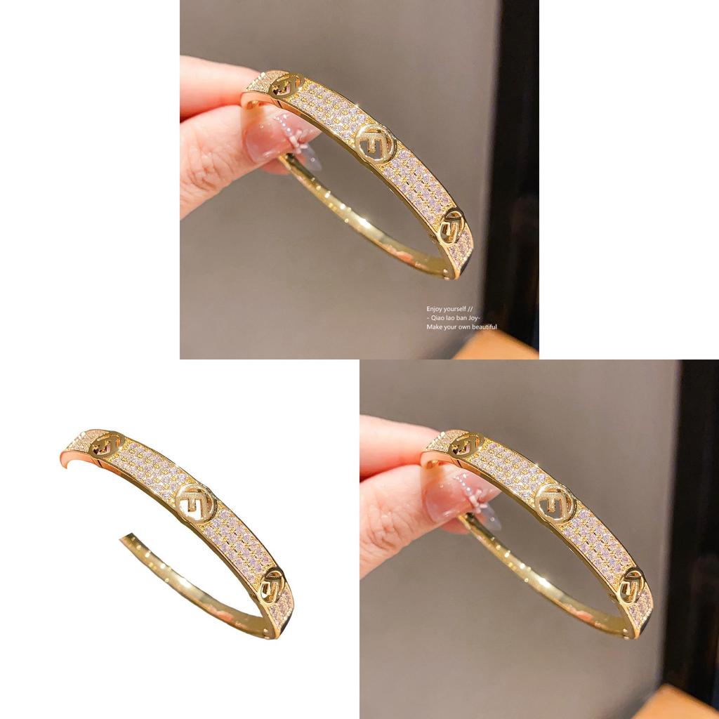 18k Gold Plated Zirconia Hollow Cuff Bracelet For Women Fashion Jewelry