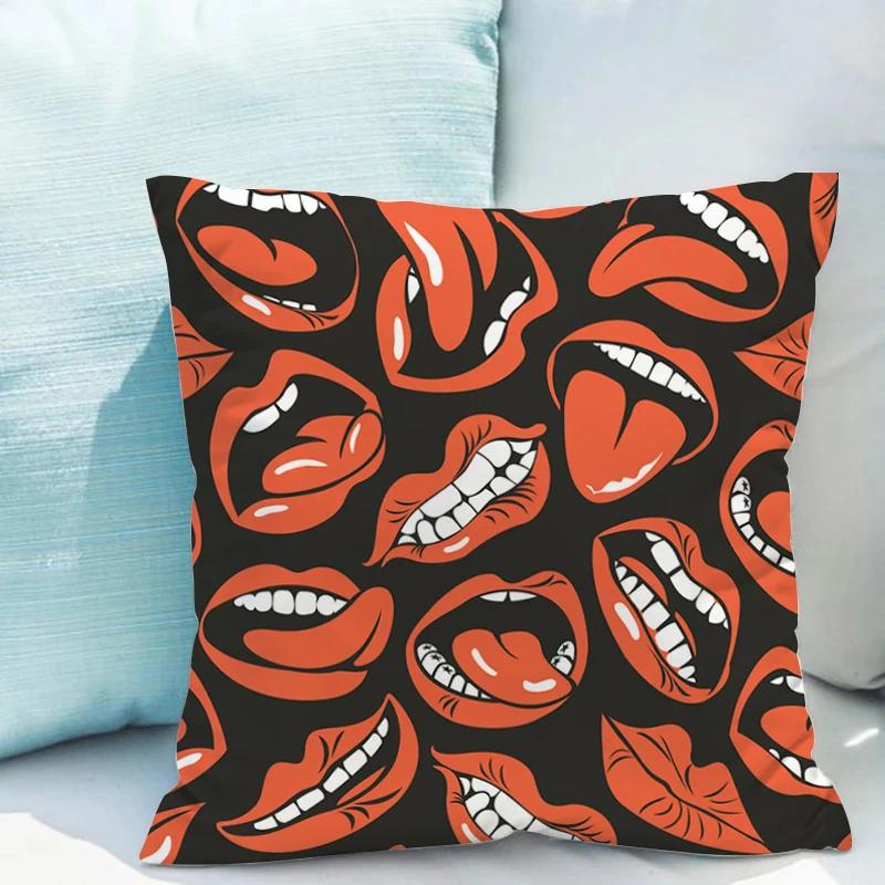 Double-sided Printing Mouth Illustration Pillowcases x Cushion Cover Pillows for Bedroom Couch Twin Size Bedding Short Plush
