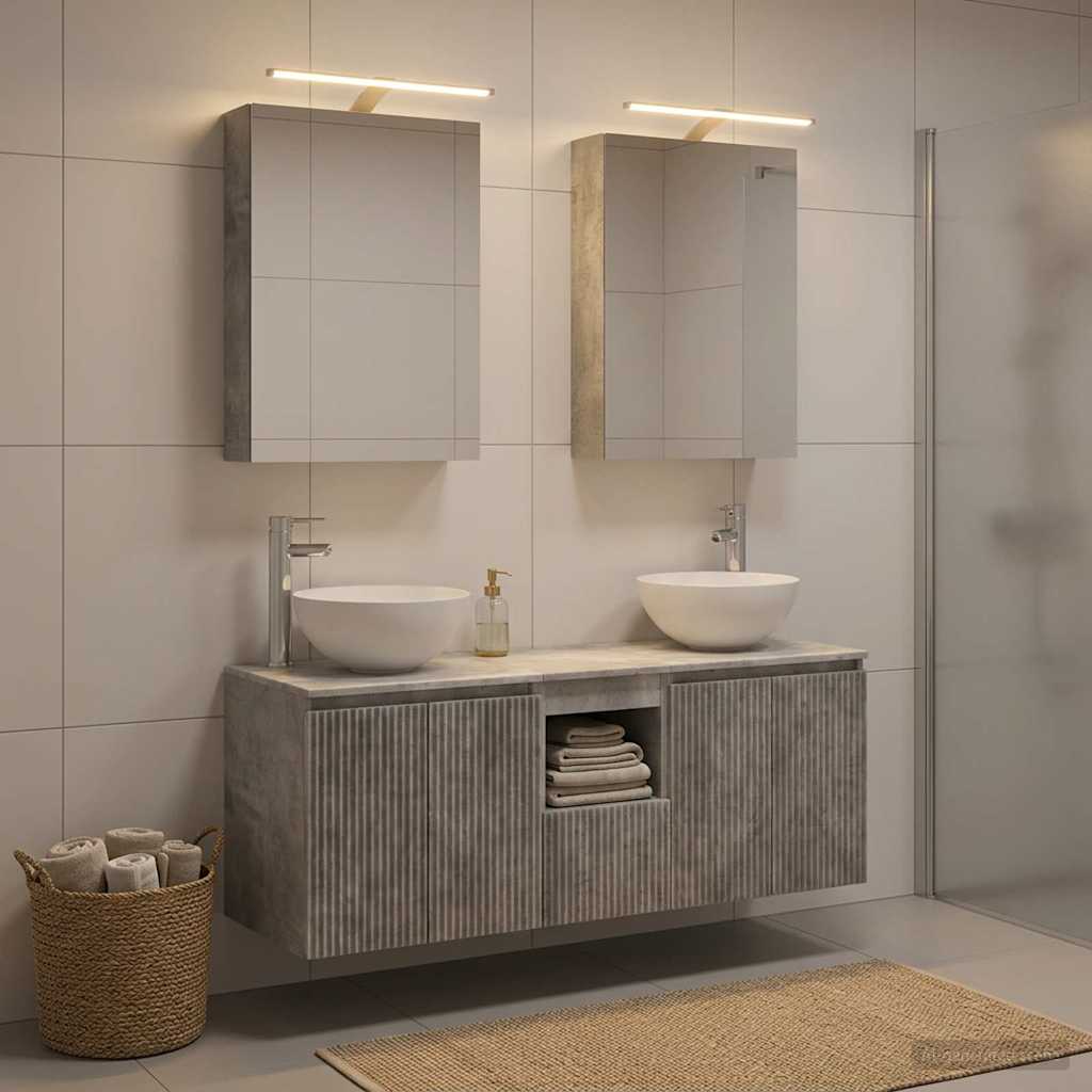 Bathroom Cabinet Set 5 Pcs Concrete Grey 50 X 14.5 X 70 Cm